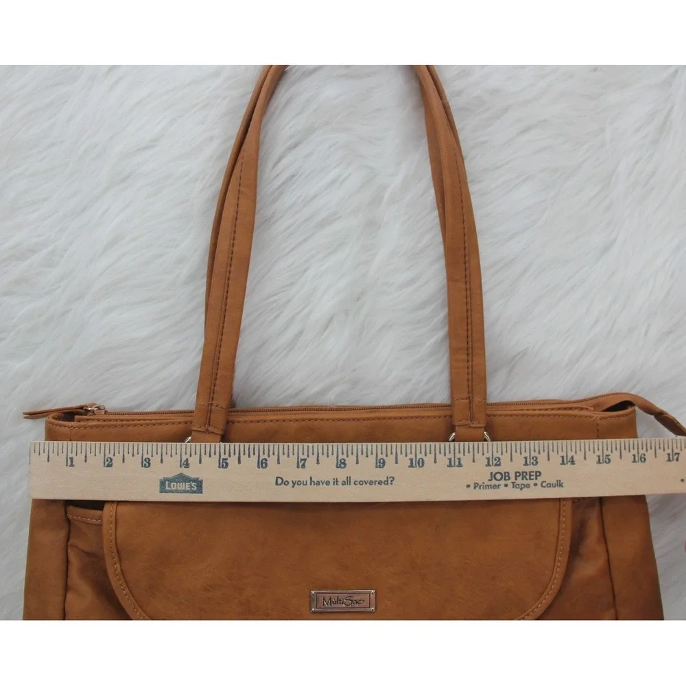 MultiSac Shoulder Purse Laptop Bag Tan Leather Look Several Compartments Classic